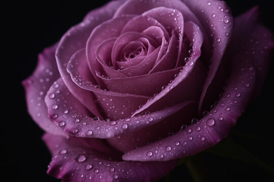 Luxury Purple Rose Dew Drops: Romantic Floral Macro Photography