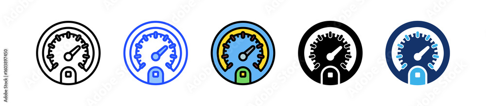 Poster speedometer icon collection with multiple styles