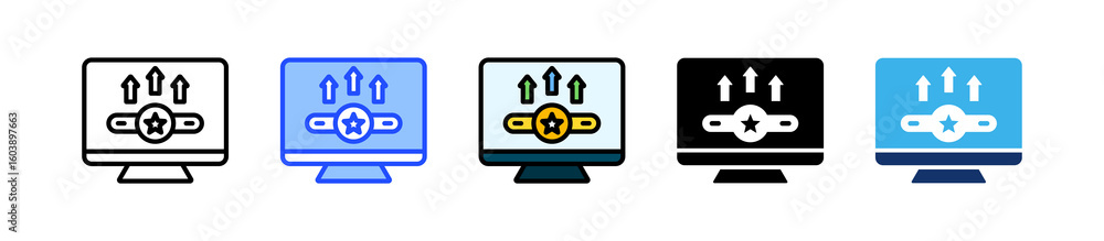 Poster level up icon collection with multiple styles