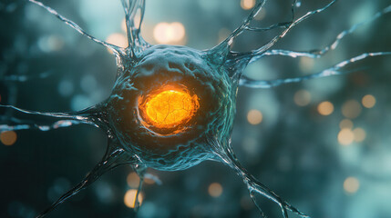 Abstract glowing neural network with water splashes and bokeh lights