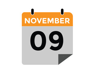 
9 November, calendar date icon. 9 November Calendar Date for Deadlines or Appointment. Day, month. vector illustration.

