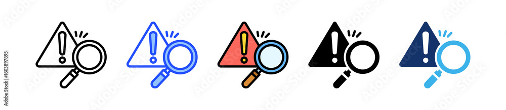 Poster inspection warning icon collection with multiple styles