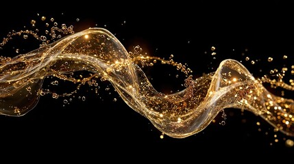 Abstract Golden Liquid Wave Splashing on Black Background Luxurious Shimmering Glitter Texture Dynamic Flowing Elegant Design