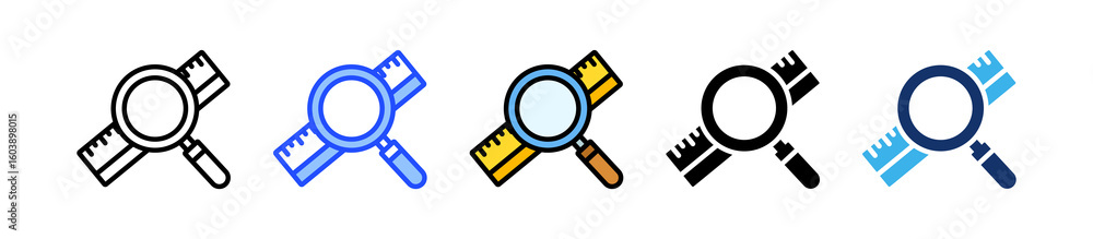 Poster inspection ruler icon collection with multiple styles