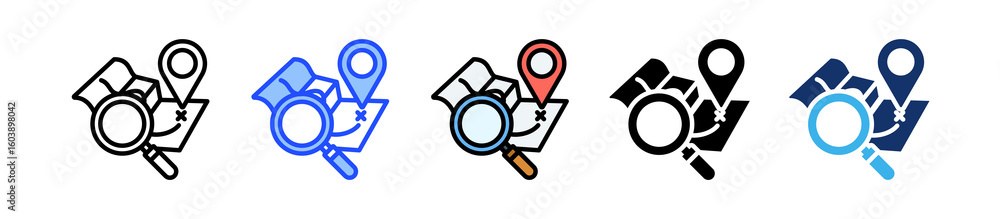 Poster inspection location icon collection with multiple styles