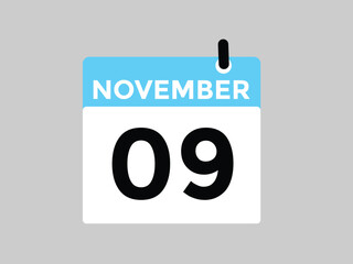 
9 November, calendar date icon. 9 November Calendar Date for Deadlines or Appointment. Day, month. vector illustration.
