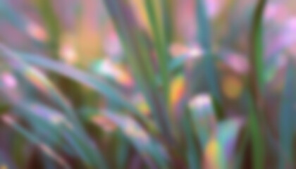 Blurred background with plants, holographic acid color tones, modern banner background, space for text