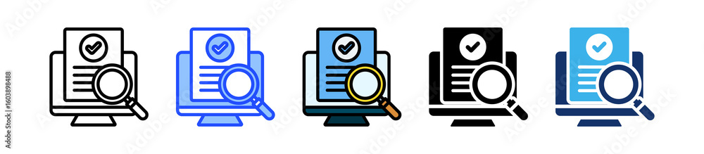 Poster inspection monitor icon collection with multiple styles