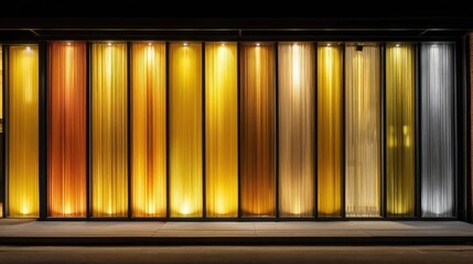 Night facade with glowing curtains