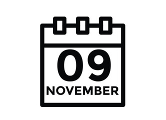 
9 November, calendar date icon. 9 November Calendar Date for Deadlines or Appointment. Day, month. vector illustration.
