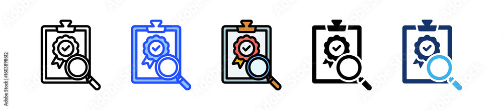 Poster inspection badge icon collection with multiple styles