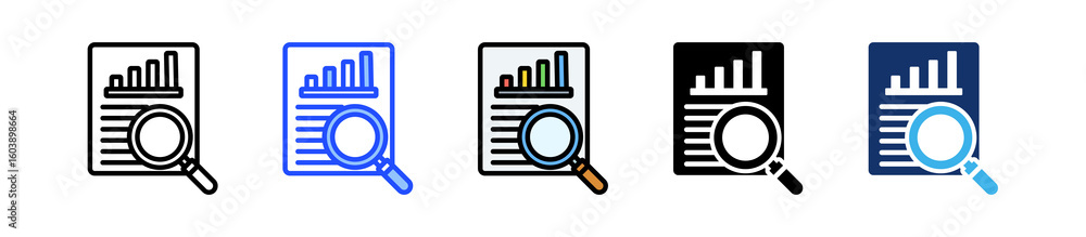 Poster inspection report icon collection with multiple styles