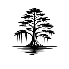 T-shirt trees design vector silhouette cypress tree vector graphic design, bald cypress swamp tree illustration, black and white art