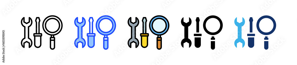 Poster inspection tools icon collection with multiple styles