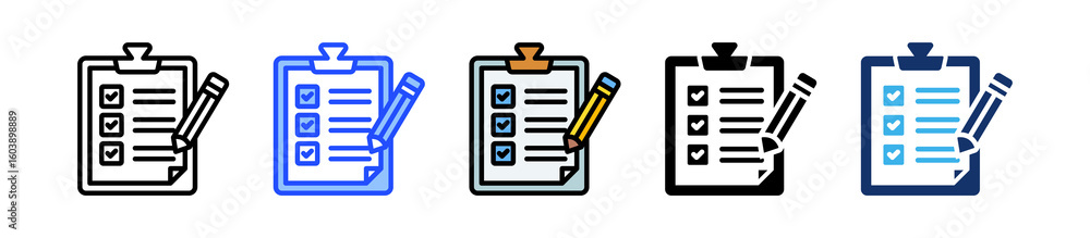 Poster inspection checklist icon collection with multiple styles