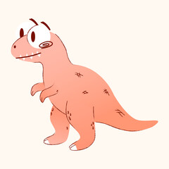 A cartoon dinosaur with a light pink body and a friendly expression. It stands on two legs, showcasing its small arms and large tail. Vector illustration