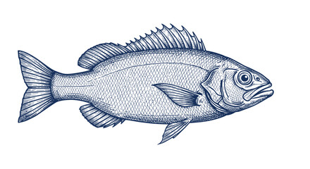 Fototapeta premium Intricate line art of a fish with detailed fins and scales