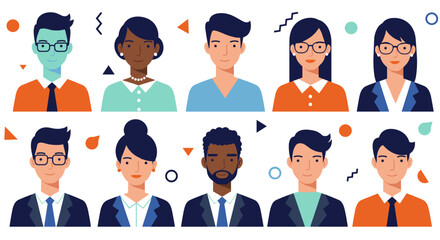 Diverse set of business people avatars in flat design with geometric e