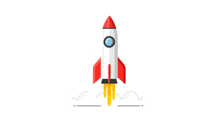 Colorful rocket launch with flames and smoke in a minimal flat design