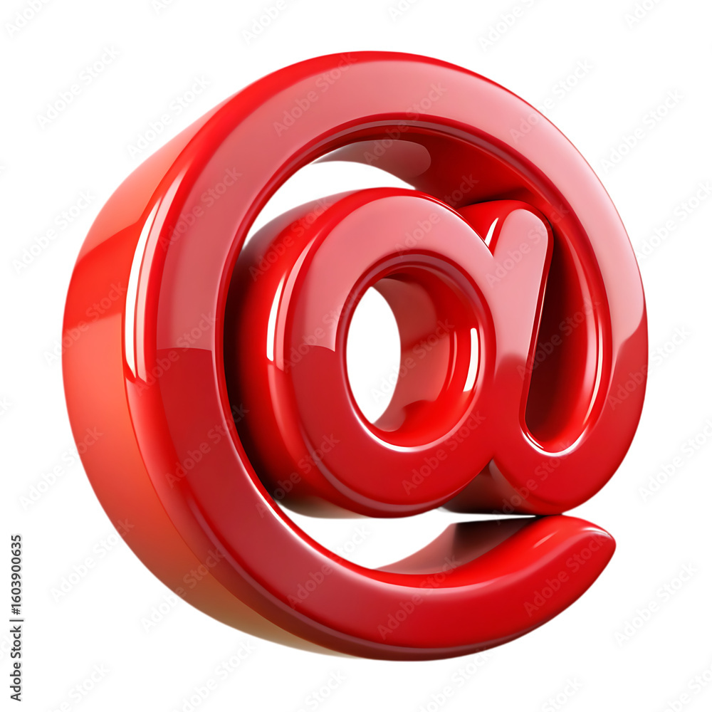 Poster shiny red 3d at symbol isolated on transparent background for digital communication