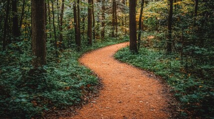 Walking Path Through Forest with Sunlight Shining Through Trees