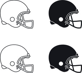 American football helmets line art silhouette icons