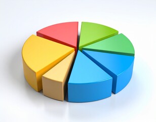Vibrant 3D Pie Chart for Data Insights & Business Analysis on white background 