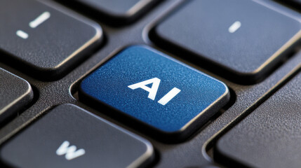Close up of a keyboard with a prominent blue ai key