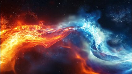 Blue and red nebula sparks in deep space with vibrant sci-fi glow. - Powered by Adobe