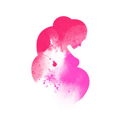Watercolor beautiful pregnant woman silhouette. Isolated vector illustration on white background