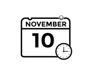 10 November, calendar date icon. 10 November Calendar Date for Deadlines or Appointment. Day, month. vector illustration.
