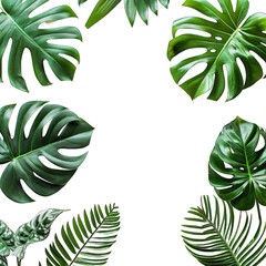 Tropical leaves frame a black background
