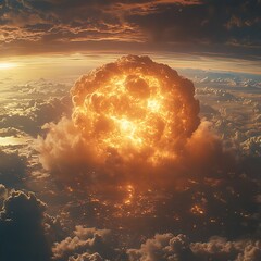 Dramatic aerial photo depicting a massive explosion cloud and apocalypse scenario