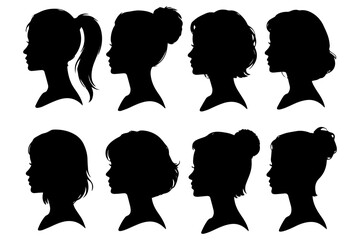 Set of Women Head Silhouettes &ndash; Elegant Female Vector Profile Collection