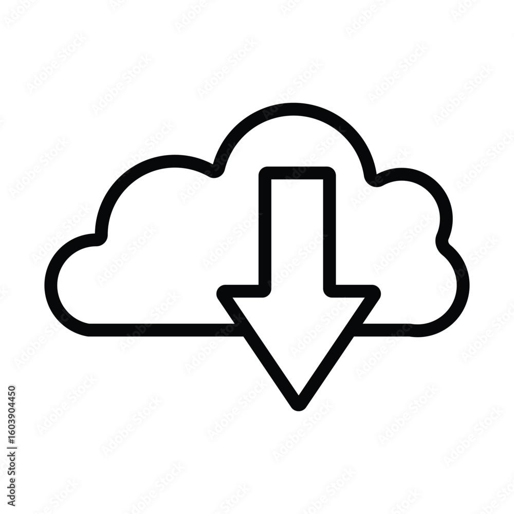 Poster a black outlined cloud with a downward arrow icon commonly used to symbolize downloading data or fil
