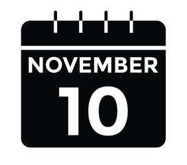 10 November, calendar date icon. 10 November Calendar Date for Deadlines or Appointment. Day, month. vector illustration.
