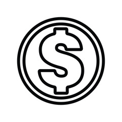 A coin with a bold outline features a prominent dollar sign at its center
