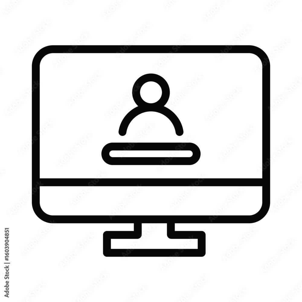 Fototapete A line drawing of a computer monitor displaying a person icon on its screen