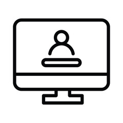 A line drawing of a computer monitor displaying a person icon on its screen