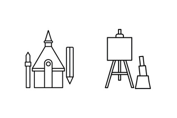 Art studio setup with easel and drawing tools painting