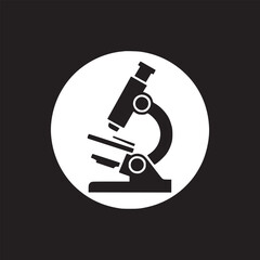 A black and white graphic of a microscope inside a white circle against a black background image