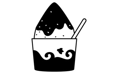 かき氷のシンプルな線画イラスト、夏のイラスト、白黒