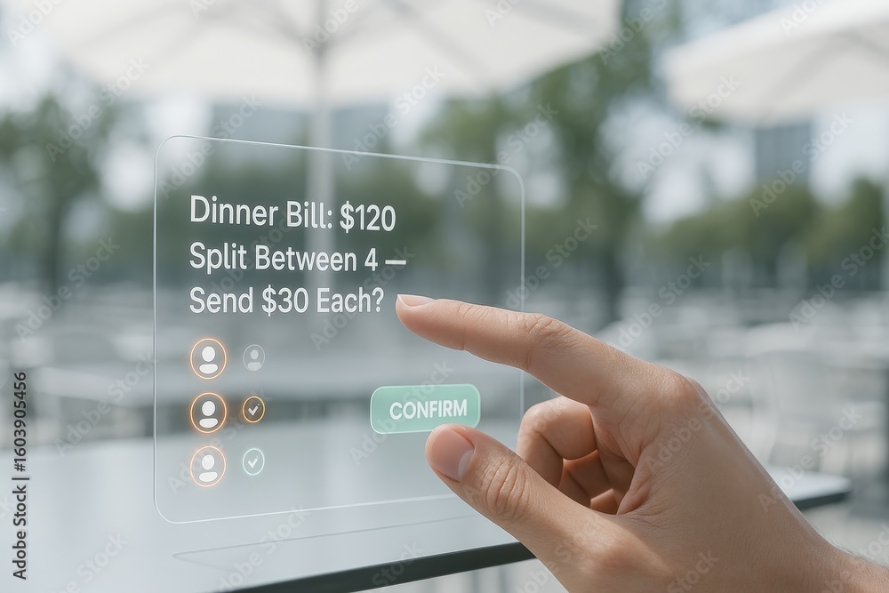Poster effortlessly split bills and manage payments with this futuristic digital interface, simplifying gro