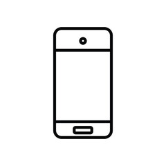 A simple line drawing of a smartphone with a round speaker and a rectangular home button