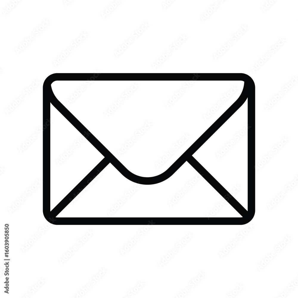 Aufkleber black line drawing of a rectangular envelope with rounded corners and crisscrossing flap lines