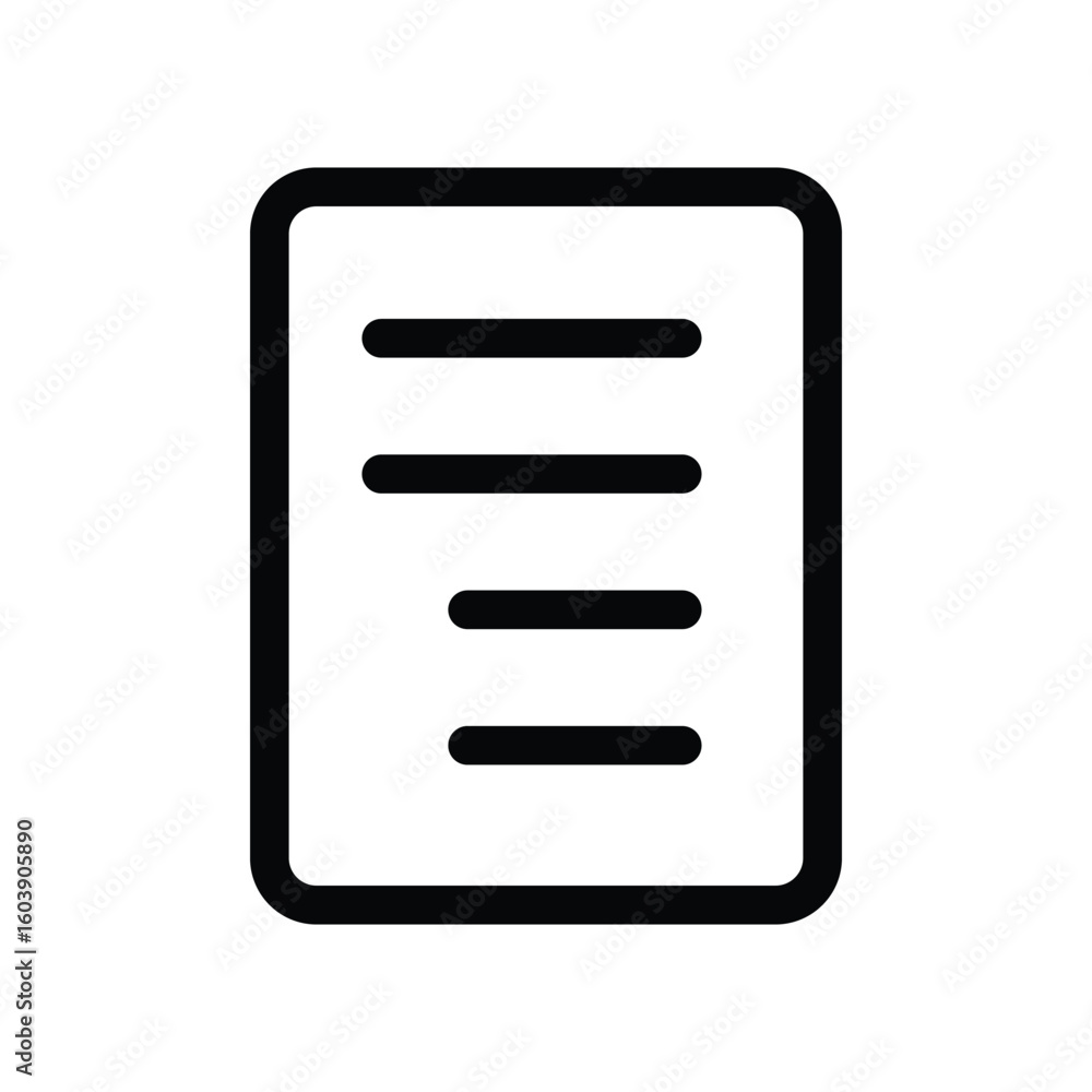 Aufkleber black lined icon of a document with four horizontal lines on a white background