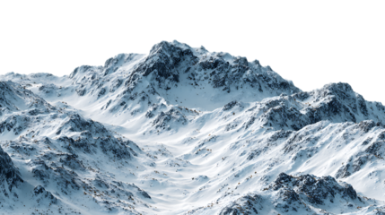 Majestic snowcovered mountain range with rugged peaks and deep valleys isolated on transparent background