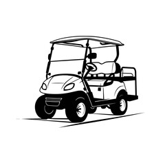 Golf cart black and white side view line drawing