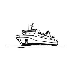 Fototapeta premium Passenger ship black and white line drawing on water