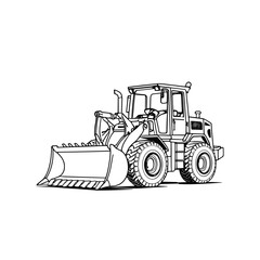 Naklejka premium Bulldozer vehicle detailed black and white line illustration